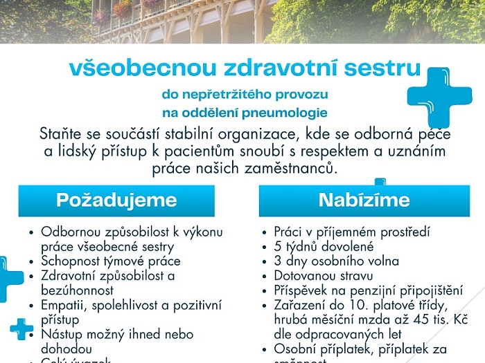 Hledáme všeobecnou zdravotní sestru